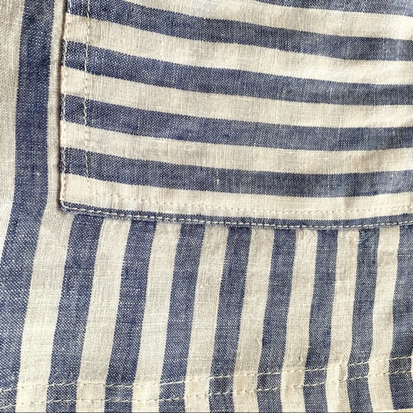 100% Linen Nicole Miller Striped Shorts in Blue & White with Rope Tie Belt - Picture 7 of 9